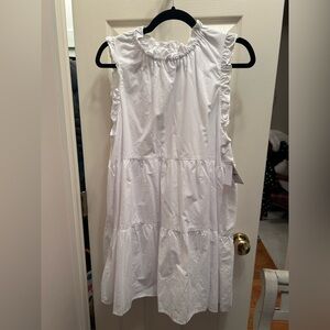 NWT BP White Poplin Sleeveless Mini Dress w/Ruffle Detail & Knit Lining. Size L